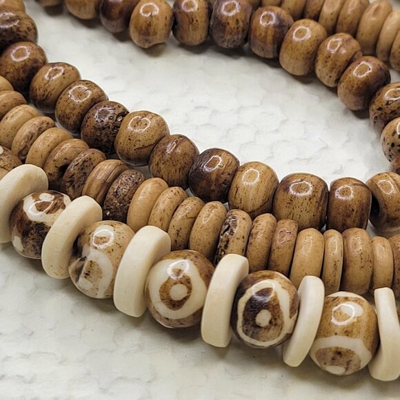 Multistrand Wooden Bead Necklace, Wood Inspired necklace  & earrings Set - Picture 3 of 14